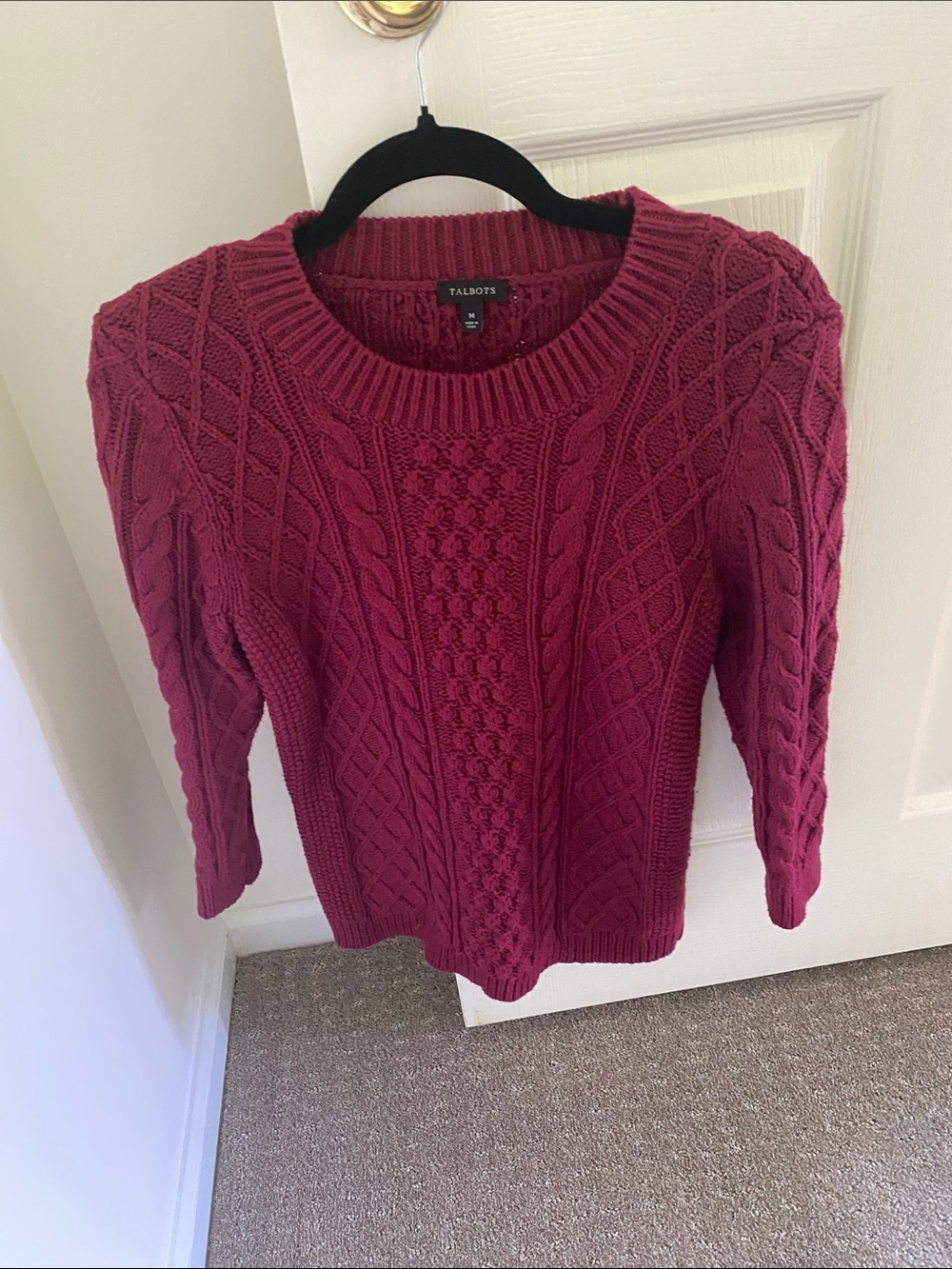 Talbots Raspberry Cable Knit Crewneck Sweater